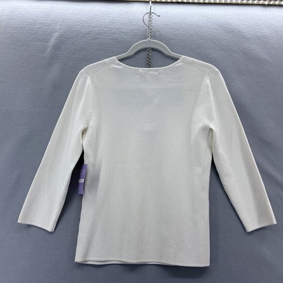 Cable & Gauge Cream Tight Knit Sweater, Square Neck&Ribbed Design SZ Medium NWT - Picture 5 of 8